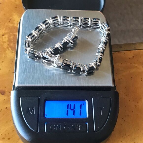 Natural Black Jade Sterling Silver Tennis Bracelet - Picture 7 of 7